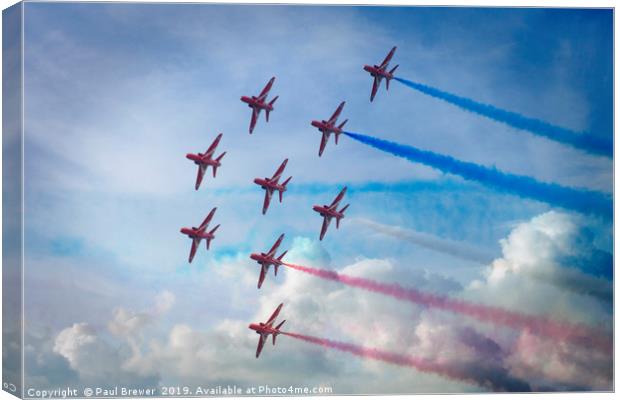 Red Arrows in Weymouth Canvas Print by Paul Brewer
