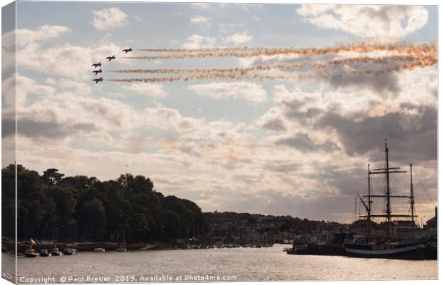 Red Arrows in Weymouth Canvas Print by Paul Brewer