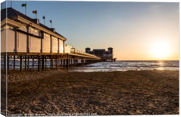 Weston Super Mare Pier at Sunset  Canvas Print by Paul Brewer