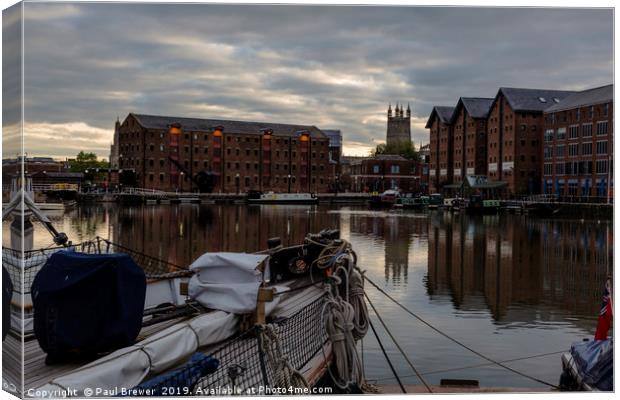 Gloucester Docks and Gloucester Cathedral Canvas Print by Paul Brewer