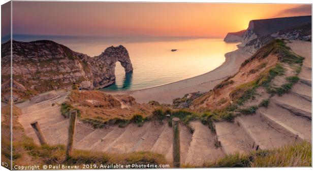 Sunset over Durdle Door Dorset Canvas Print by Paul Brewer