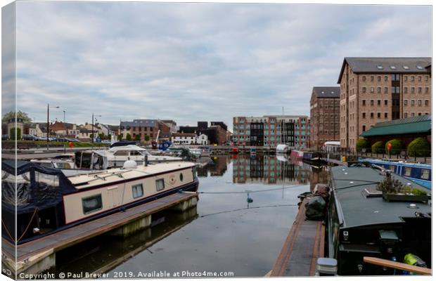 Narrowboats in Gloucester Docks  Canvas Print by Paul Brewer