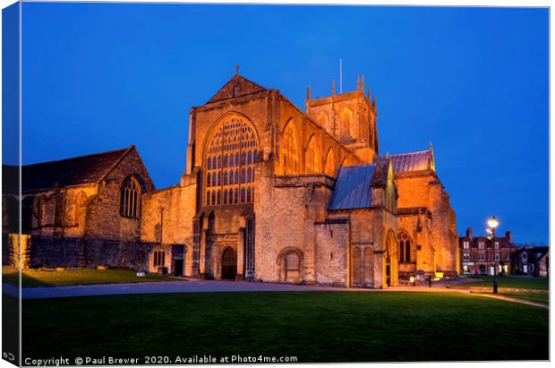 Sherborne Abbey at Night Canvas Print by Paul Brewer