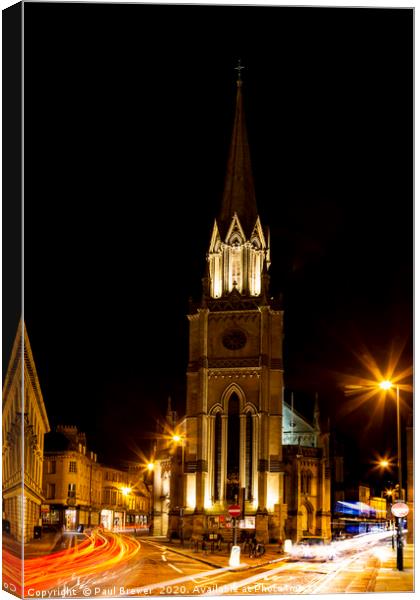 St Michaels Church Bath at Night Canvas Print by Paul Brewer