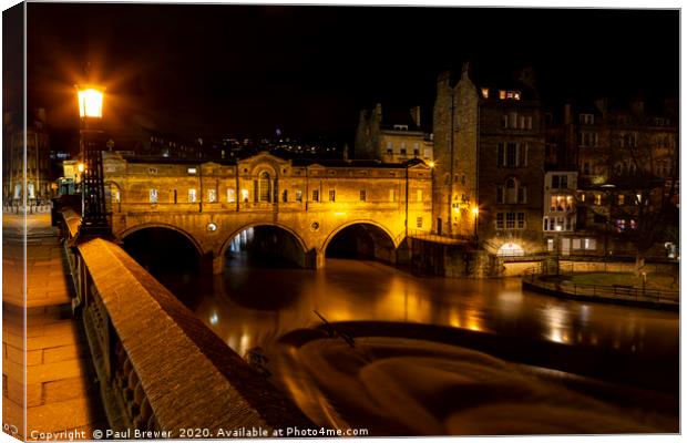 Pulteney Bridge at night Canvas Print by Paul Brewer