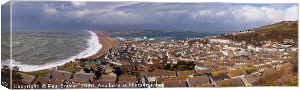 Storm Jorge hits Chesil Beach Panoramic Canvas Print by Paul Brewer