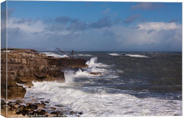 Portland Bill in the middle of Storm Jorge  Canvas Print by Paul Brewer