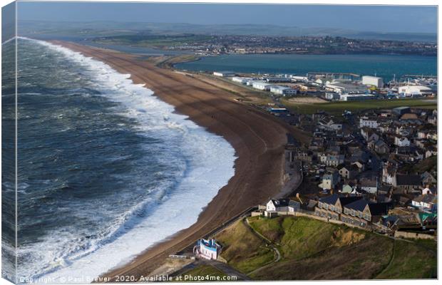 Storm Jorge hits Chesil Beach Canvas Print by Paul Brewer