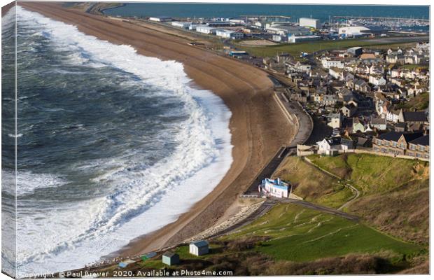Storm Jorge hits Castle Cove Chesil Beach Canvas Print by Paul Brewer