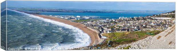 Storm Jorge hits Chesil Beach Panoramic Canvas Print by Paul Brewer