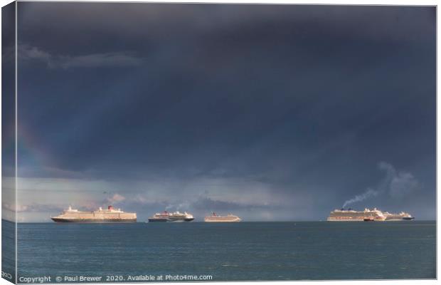 Cruise Ships in a thunder storm Canvas Print by Paul Brewer