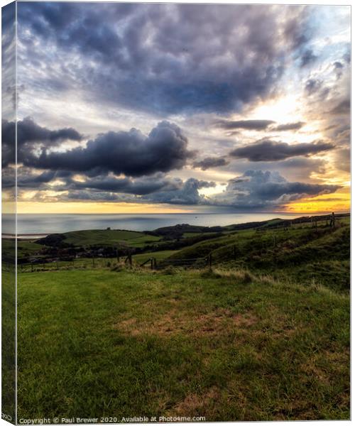 Looking towards Abbotsbury on a stormy night Canvas Print by Paul Brewer