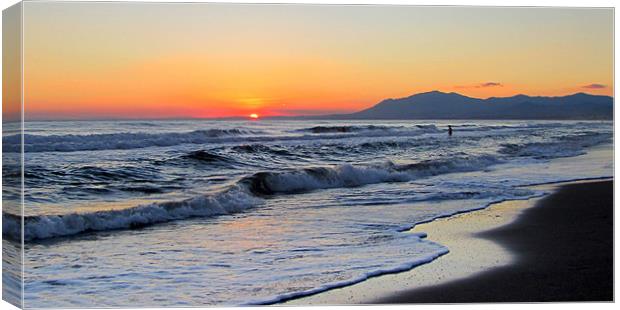 Evening on the beach in Marbella Canvas Print by barbara walsh
