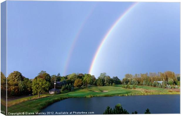 Double Rainbow over Golf Course Canvas Print by Elaine Manley