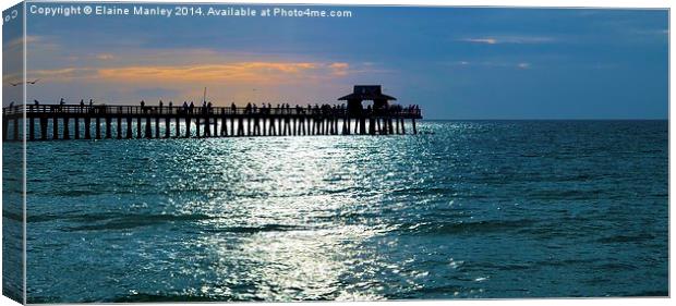 Sunset Fishing on the Pier Canvas Print by Elaine Manley