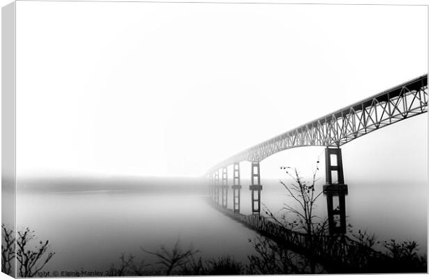 Foggy Bridge Hudson River. ... monochrome Canvas Print by Elaine Manley