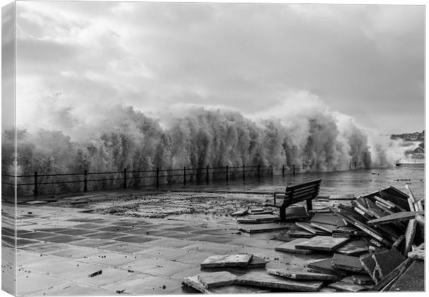 Penzance, promenade, smased, by, storm Canvas Print by lee verrecchia