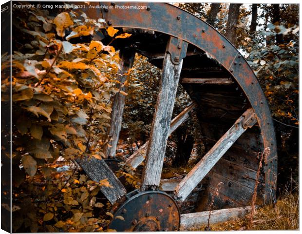 Rusted Rustic Water Wheel. Infra Red Canvas Print by Greg Marshall