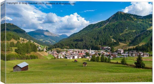 Town of Arrabba in Alta Badia region of The Dolomites Italy Canvas Print by Greg Marshall