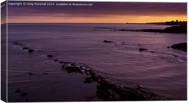 Golden Light Tynemouth Lighthouse and Priory Ruins Canvas Print by Greg Marshall
