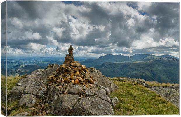 Cairn on Langdale Pikes Canvas Print by Greg Marshall