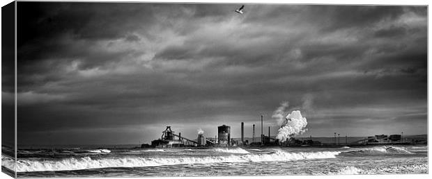 Redcar steelworks across the River Tees Mono Canvas Print by Greg Marshall