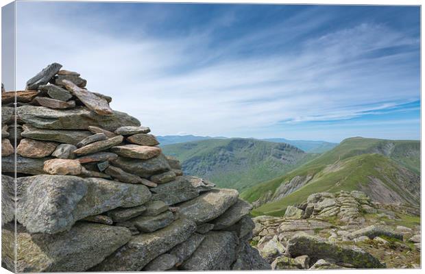 Summit cairn Ill Bell mountain Lake District Canvas Print by Greg Marshall