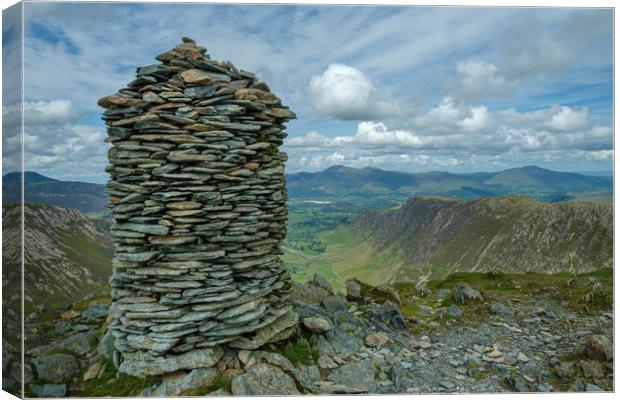 Dale Head summit cairn, Newlands Horseshoe, Lake D Canvas Print by Greg Marshall