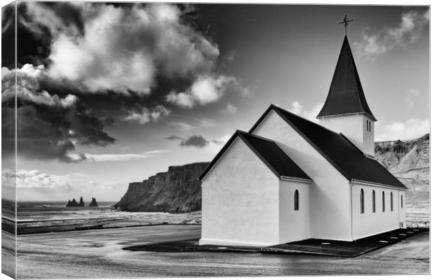 Church at Vik, Iceland Mono Canvas Print by Greg Marshall
