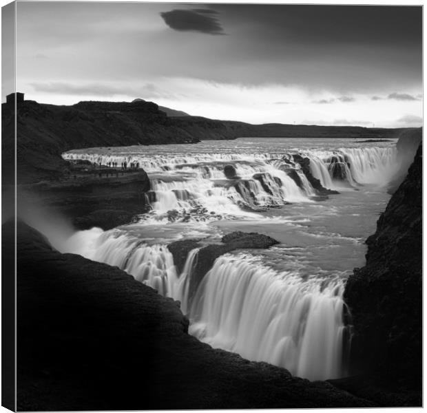 Gullfoss waterfall Iceland Mono timelapse Canvas Print by Greg Marshall