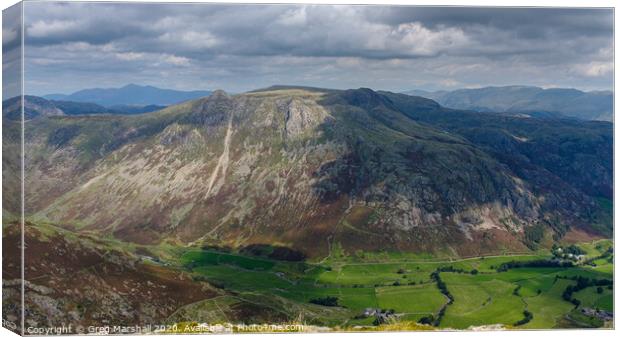 The Langdale Pikes from Bowfell Canvas Print by Greg Marshall