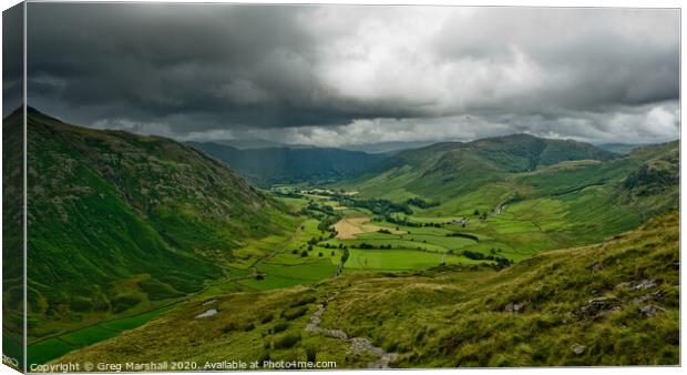 Langdale Valley Lake District in the rain Canvas Print by Greg Marshall