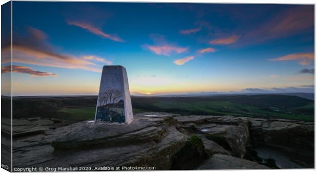 Roseberry Topping Sunrise Trig Point Canvas Print by Greg Marshall