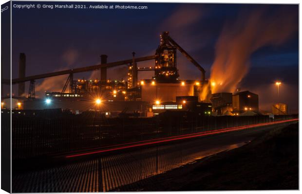Redcar Steelworks at night  Canvas Print by Greg Marshall