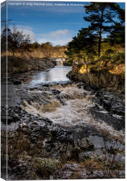 Low Force Waterfall on River Tees Canvas Print by Greg Marshall