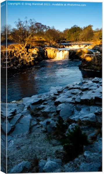 Low Force Waterfall on River Tees Winter Sunset  Canvas Print by Greg Marshall
