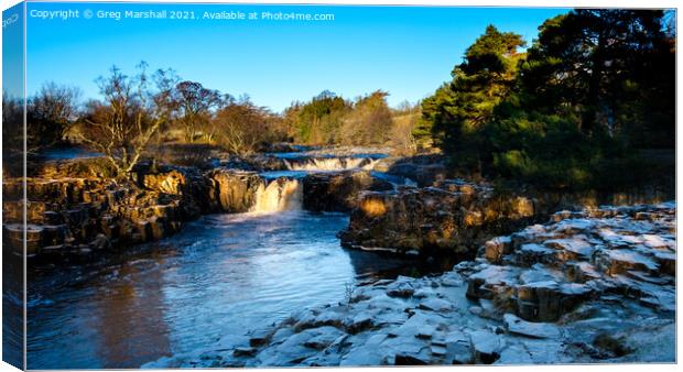 Low Force Waterfall on River Tees Winter Sunset   Canvas Print by Greg Marshall