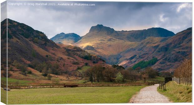 Harrison Stickle and Pavey Ark, Langdale valley Canvas Print by Greg Marshall