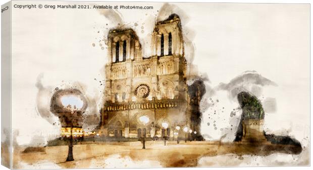 Notre Dame Cathedral Watercolour  Canvas Print by Greg Marshall