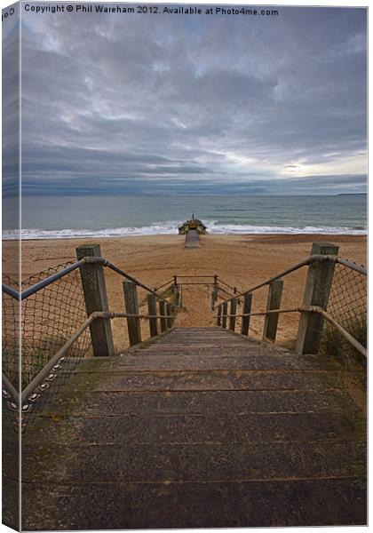 Steps to Solent Beach Canvas Print by Phil Wareham