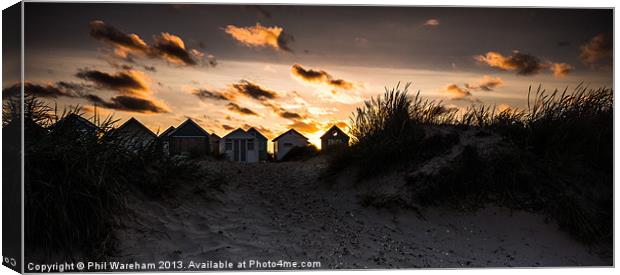 Beach Huts and Sunset Canvas Print by Phil Wareham