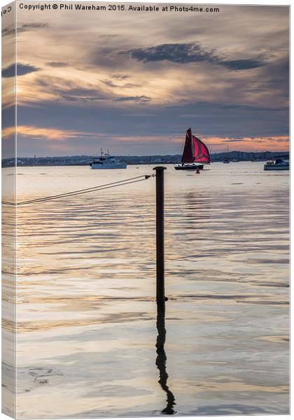  Red sail at sunset Canvas Print by Phil Wareham