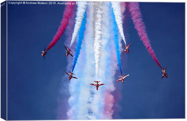   RAF Red Arrows Champagne Split - RIAT 2014 Canvas Print by Andrew Watson
