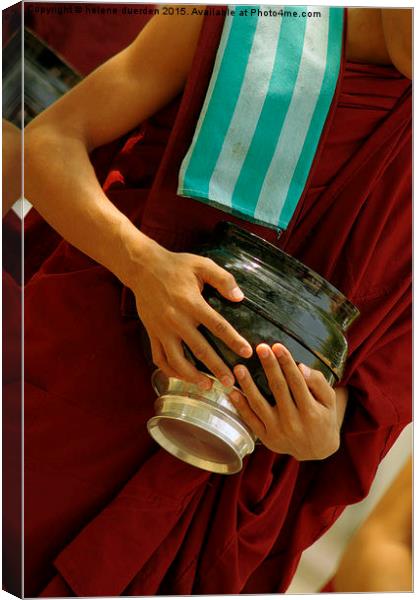  Monk with food bowl. Canvas Print by helene duerden