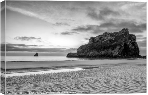 Broadhaven Beach in Monochrome Canvas Print by David Tinsley