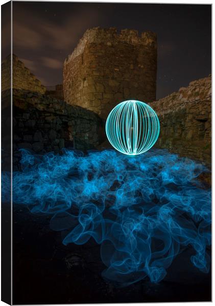Light orb and EL wire at Peel Castle Canvas Print by Daniel Chambers