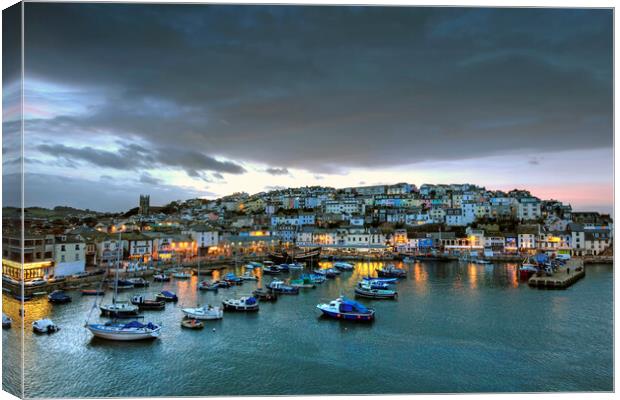 Brixham Harbour at dusk Canvas Print by kevin wise