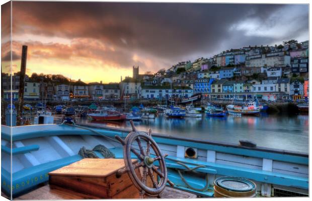 Sunset over Brixham Canvas Print by kevin wise