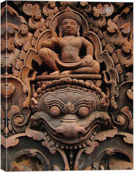 Banteay Srei Carving Canvas Print by Luke Newman