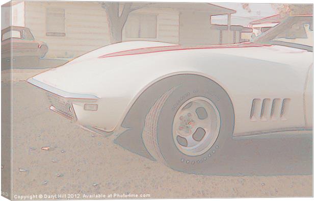 1968 Corvette White Pencil Canvas Print by Daryl Hill